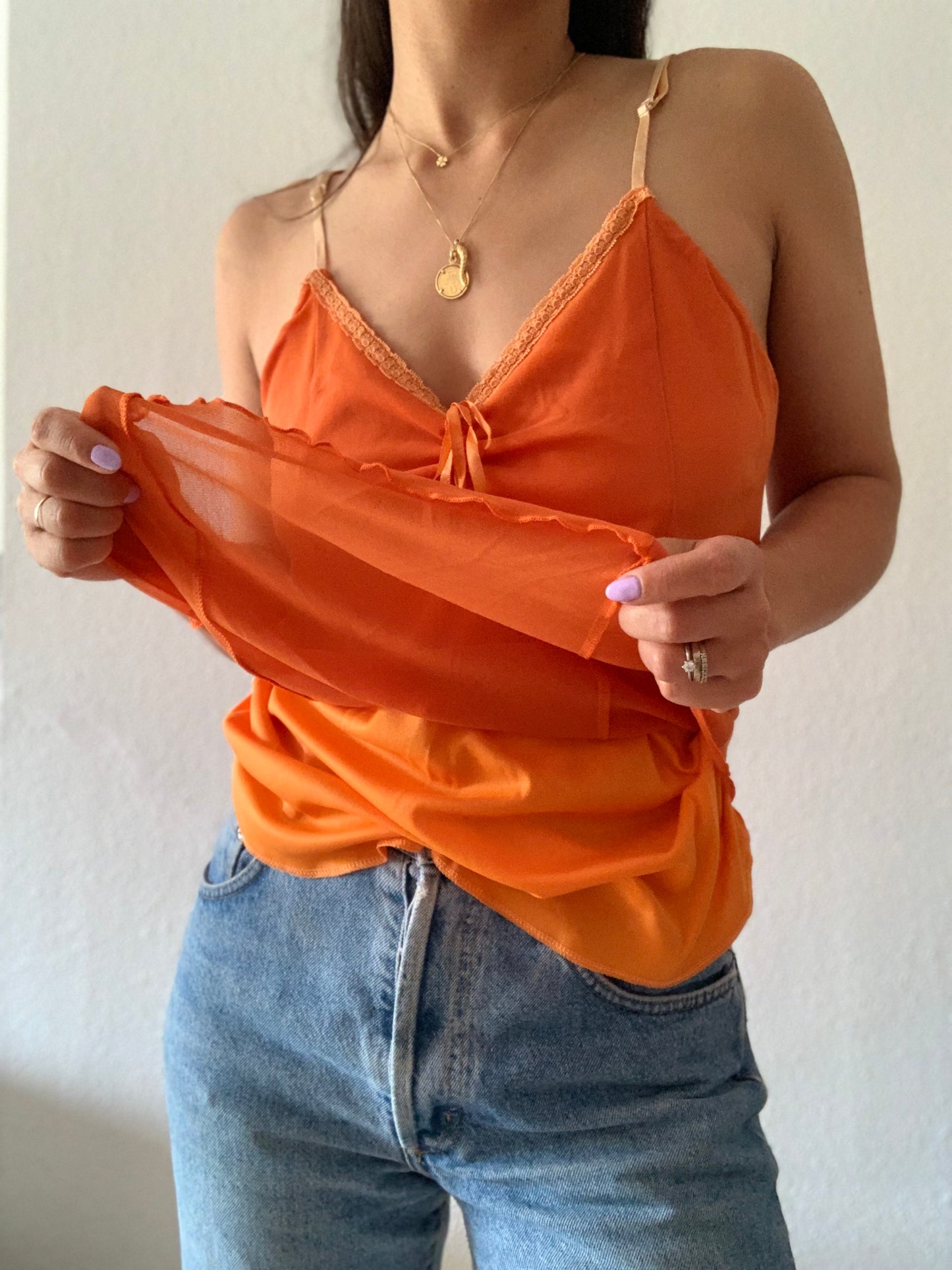 Haut à bretelles en maille orange vintage Y2K - L
