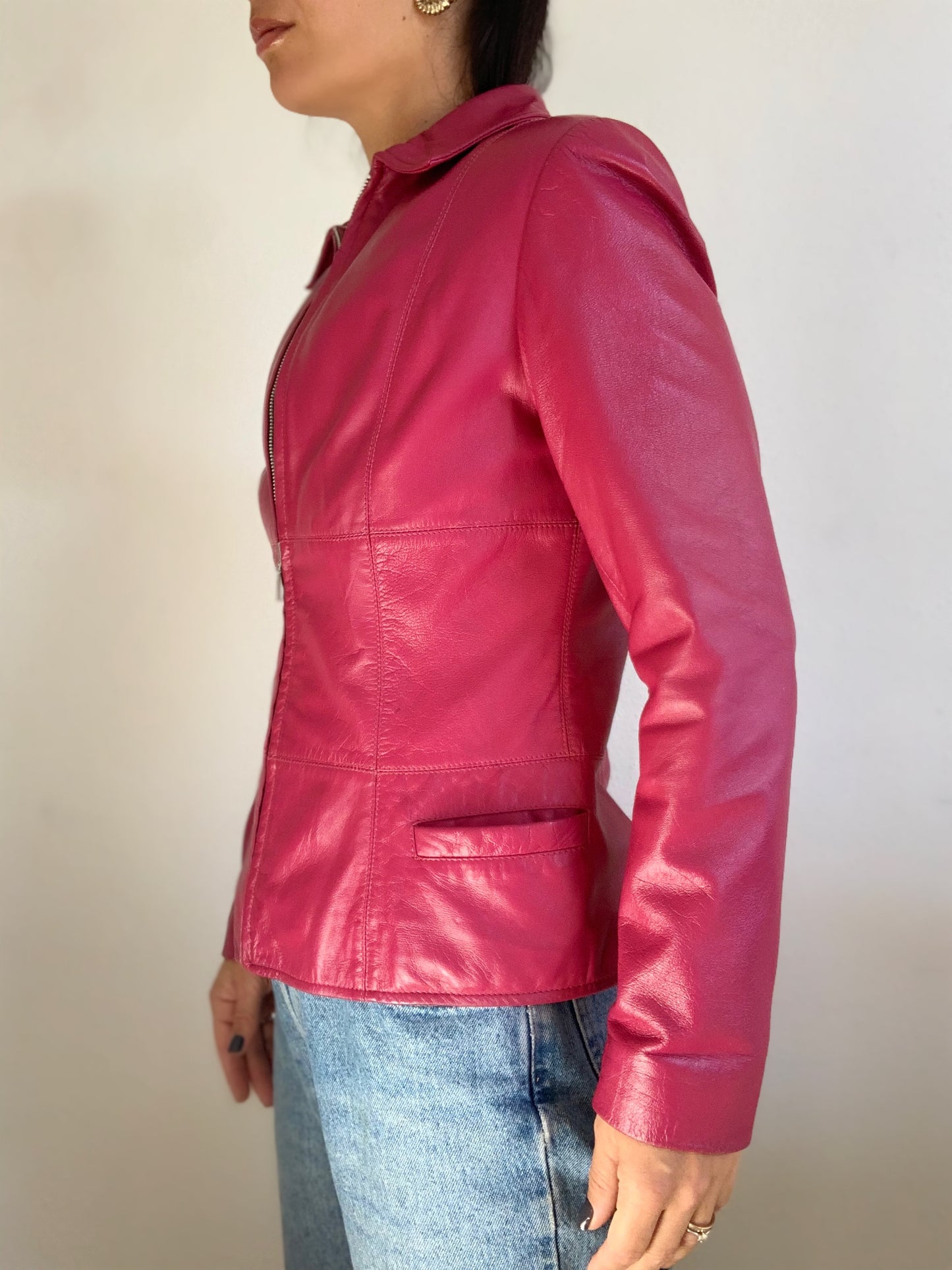 Dark pink leather jacket - M