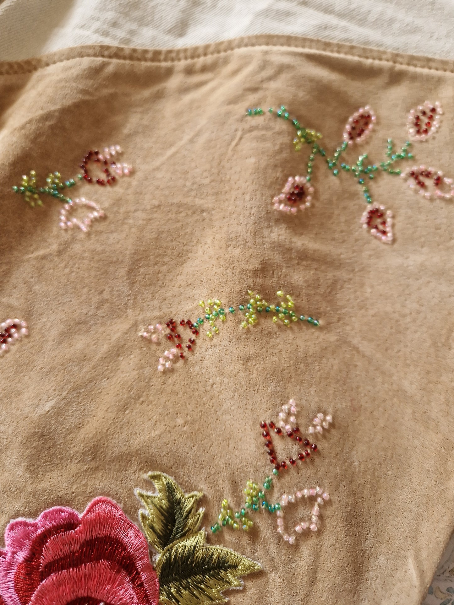 Vintage denim & suede embroidered cowgirl pants - L