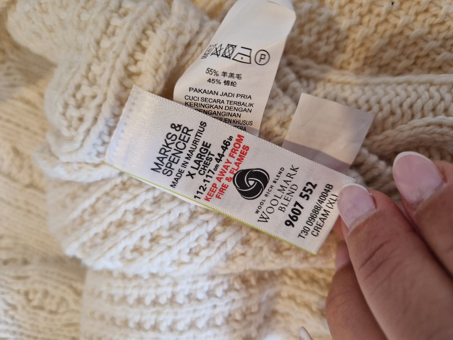 Pull oversize en maille torsadée crème mélangée en laine - XXL