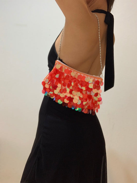 Maxi sac de fête à paillettes corail