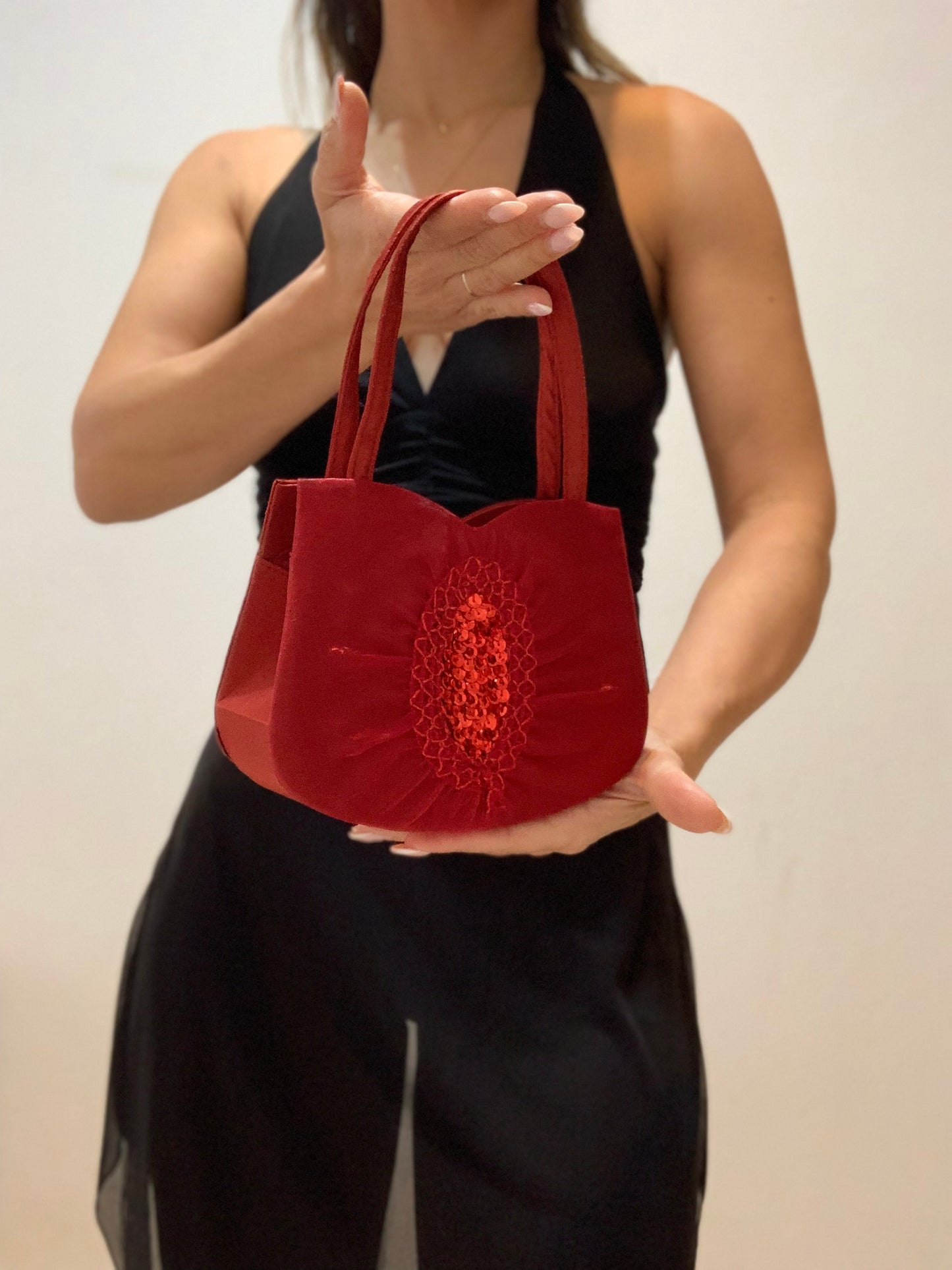 mini sac de fête effet satin rouge