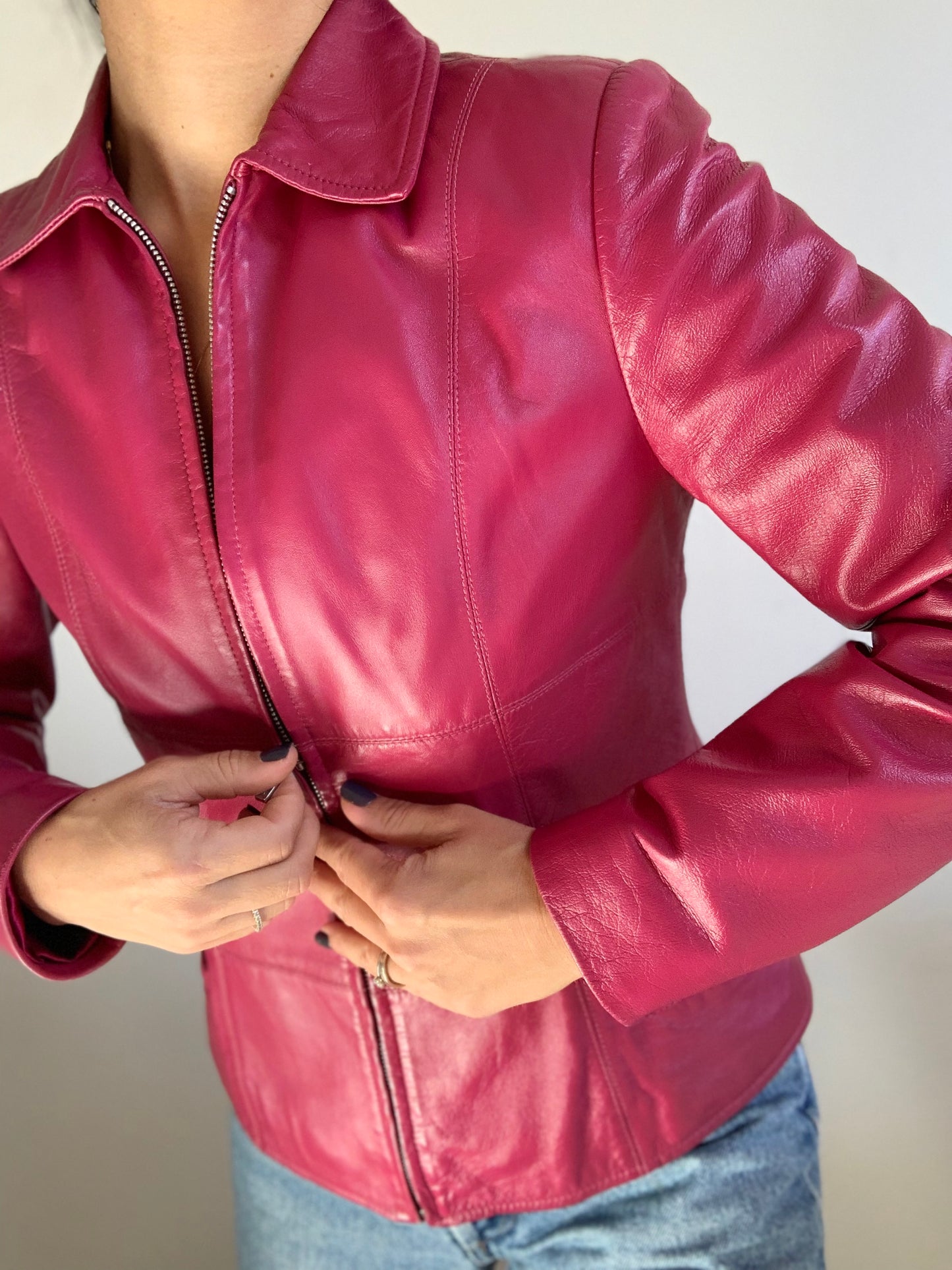 Dark pink leather jacket - M