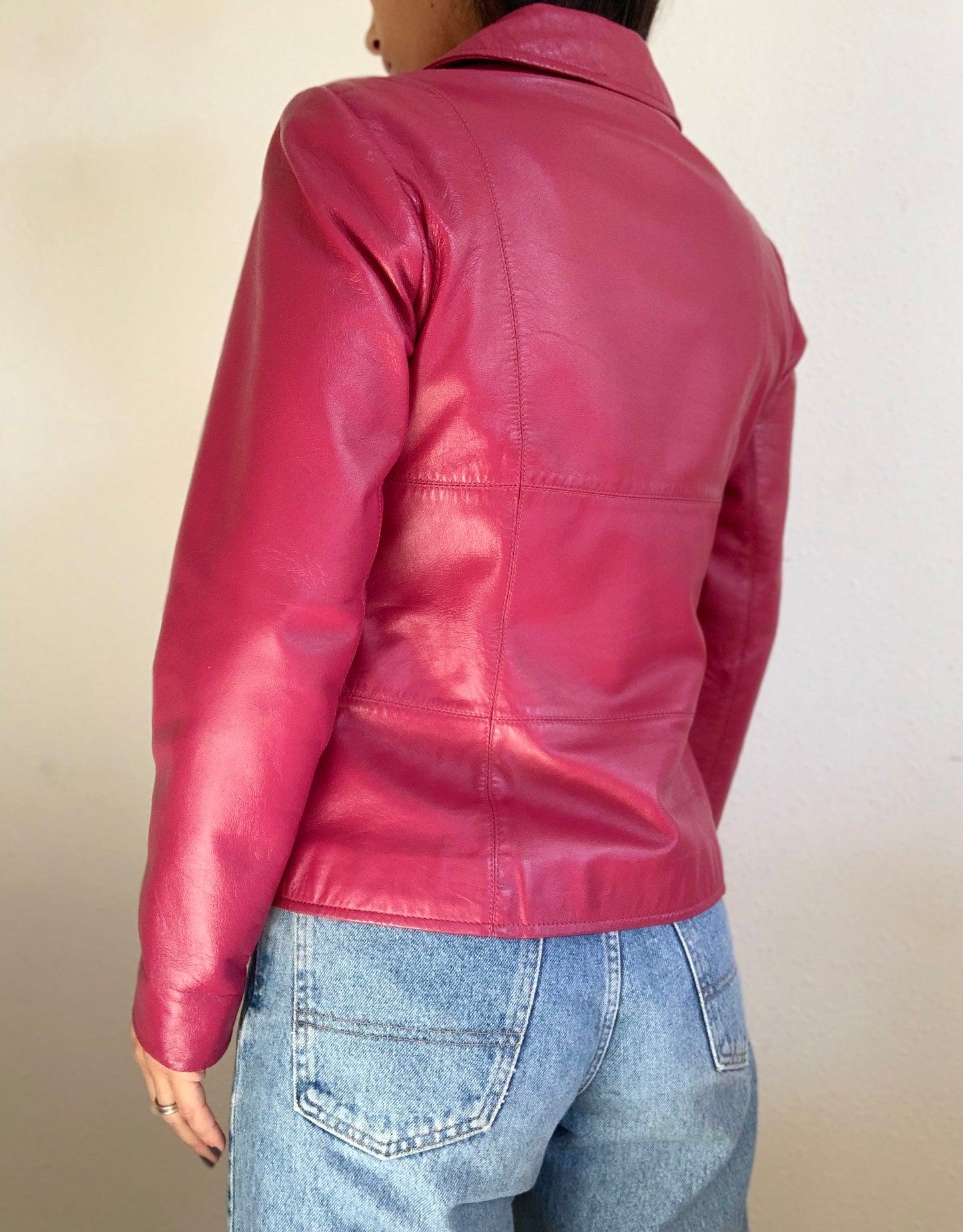 Dark pink leather jacket - M