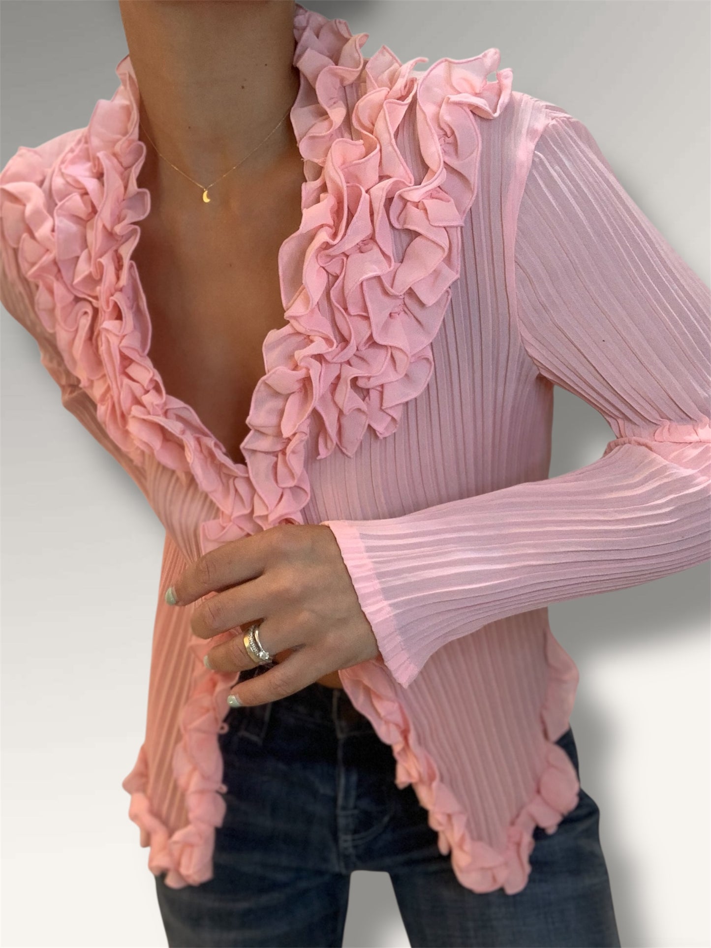 Camisa Jabot en rosa claro - M