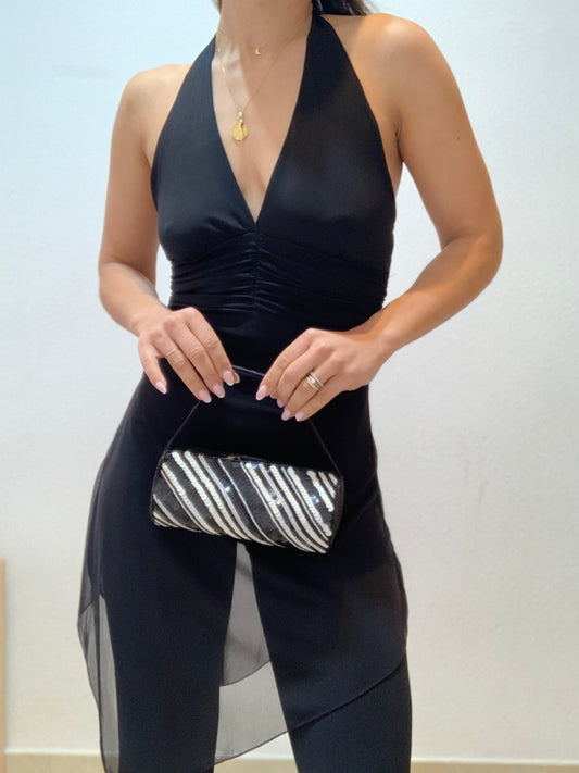 Mini sac de fête sequins noir et argenté