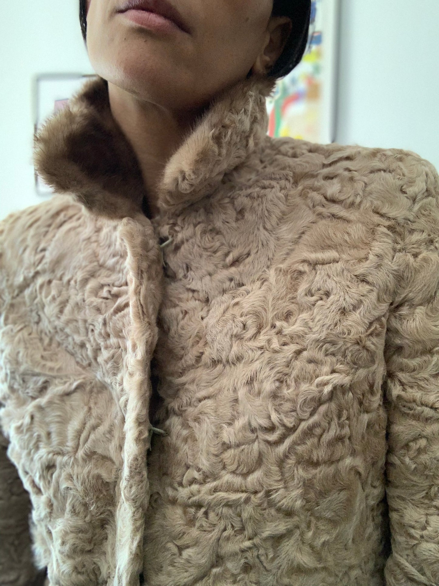 Veste en peau d'agneau beige - S