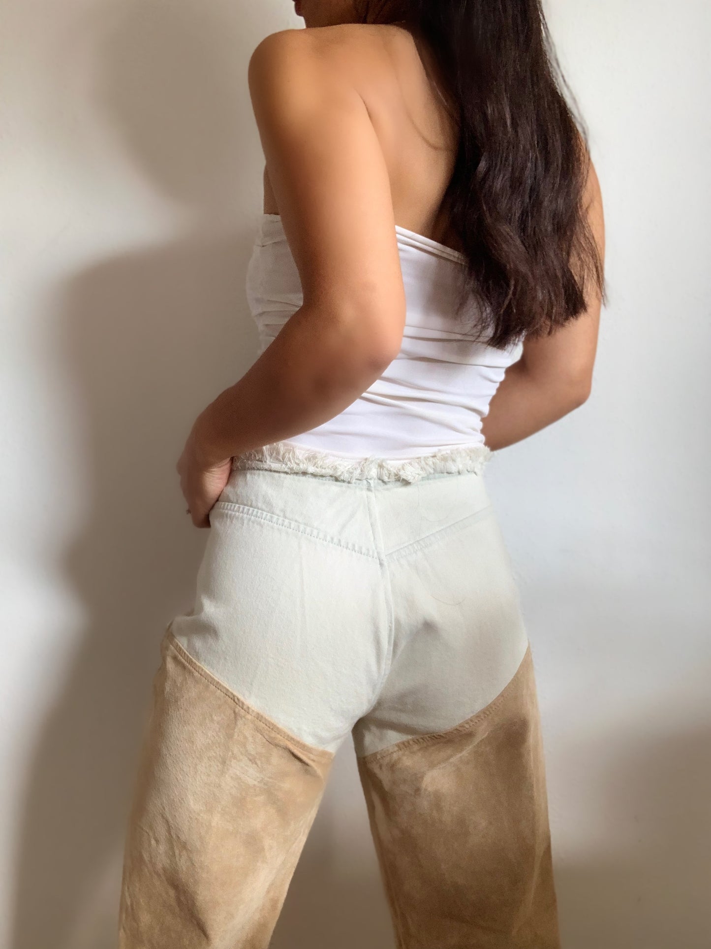 Vintage denim & suede embroidered cowgirl pants - L