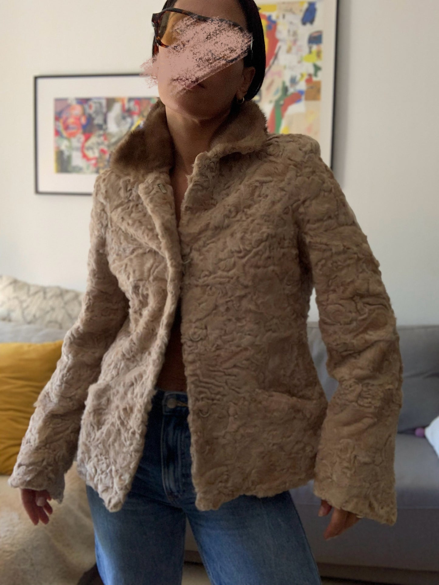 Veste en peau d'agneau beige - S