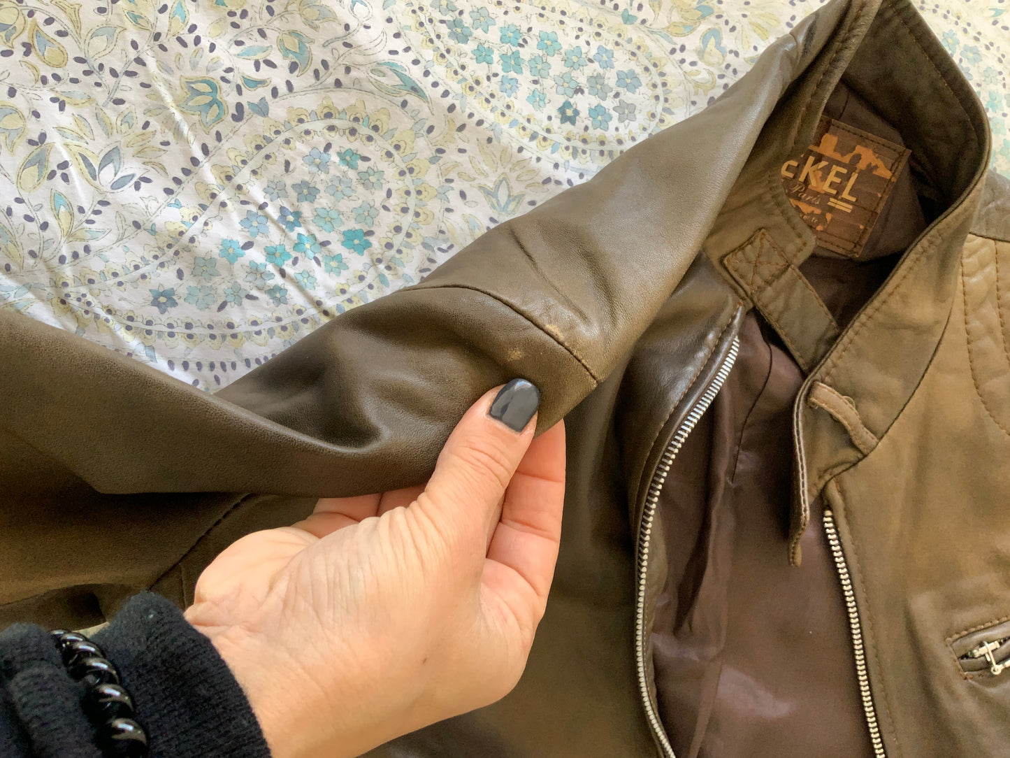 Veste en cuir marron saharienne - L
