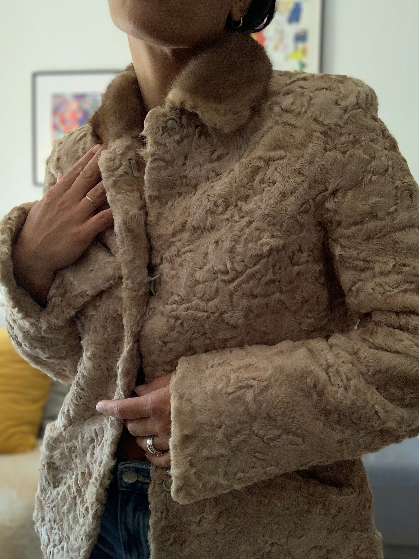 Veste en peau d'agneau beige - S