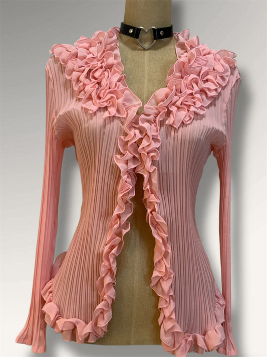 Chemise à jabot rose clair - M