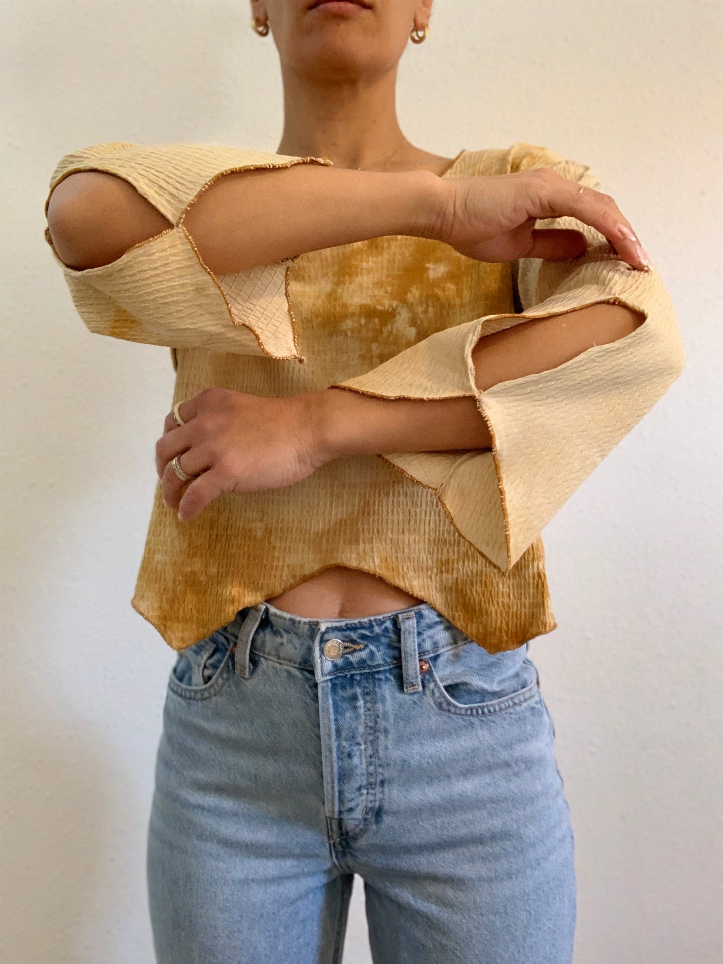 Haut vintage asymétrique jaune tie-dye - XL