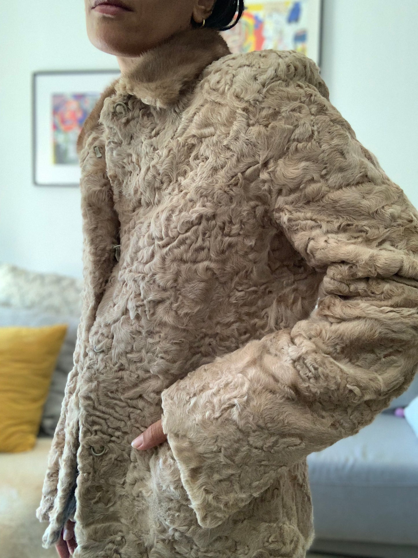 Veste en peau d'agneau beige - S