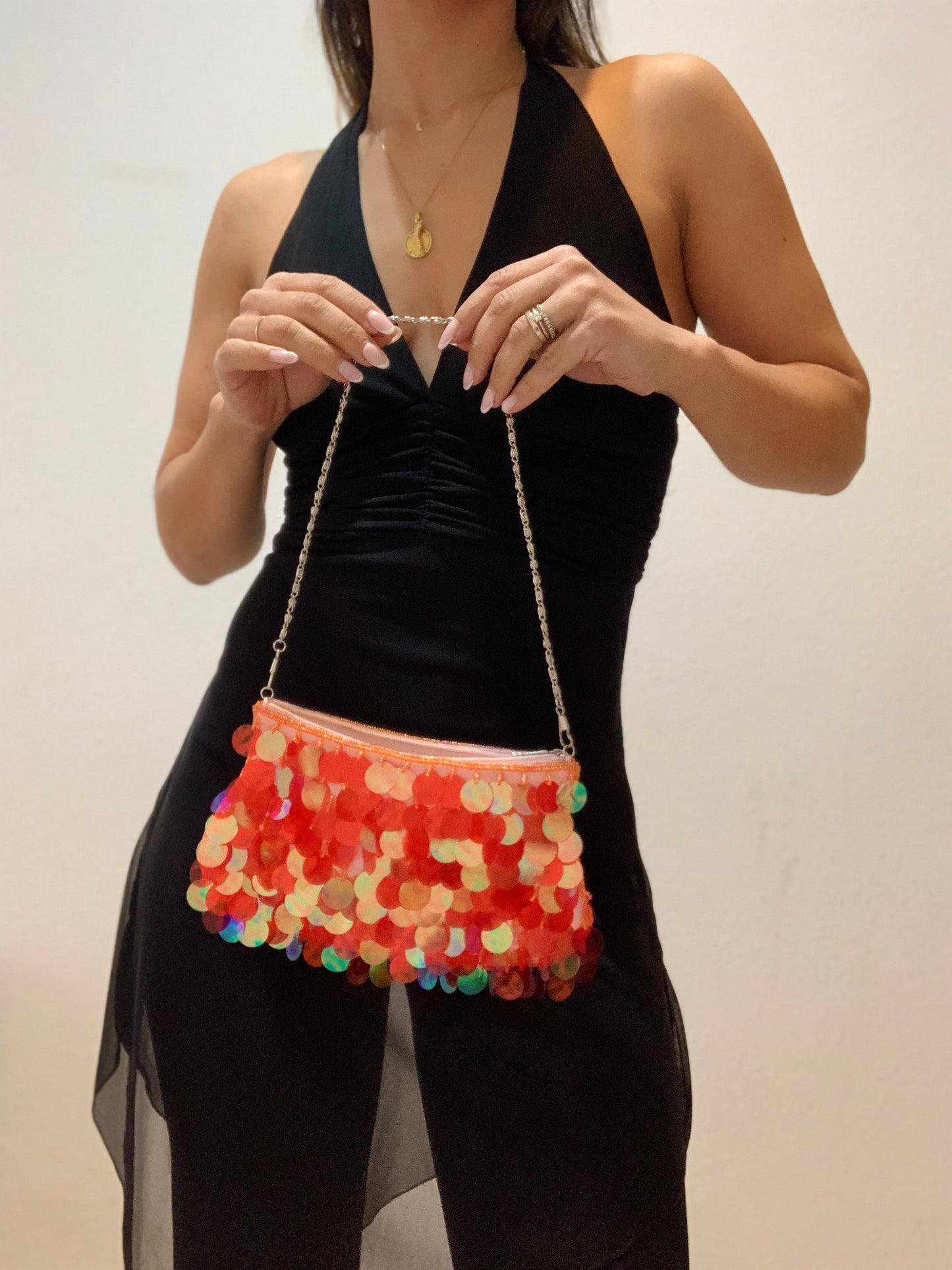 Maxi sac de fête à paillettes corail