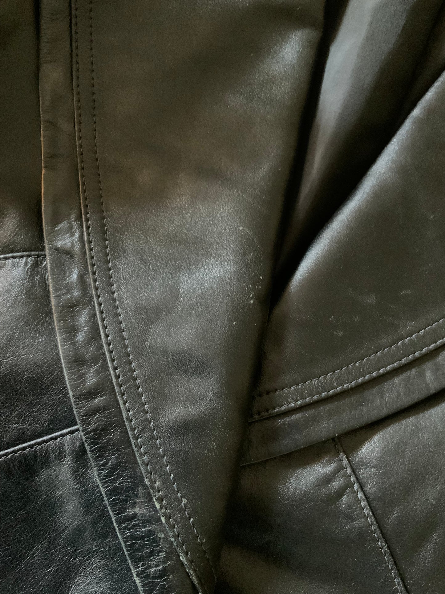 Veste longue vintage en cuir noir - M