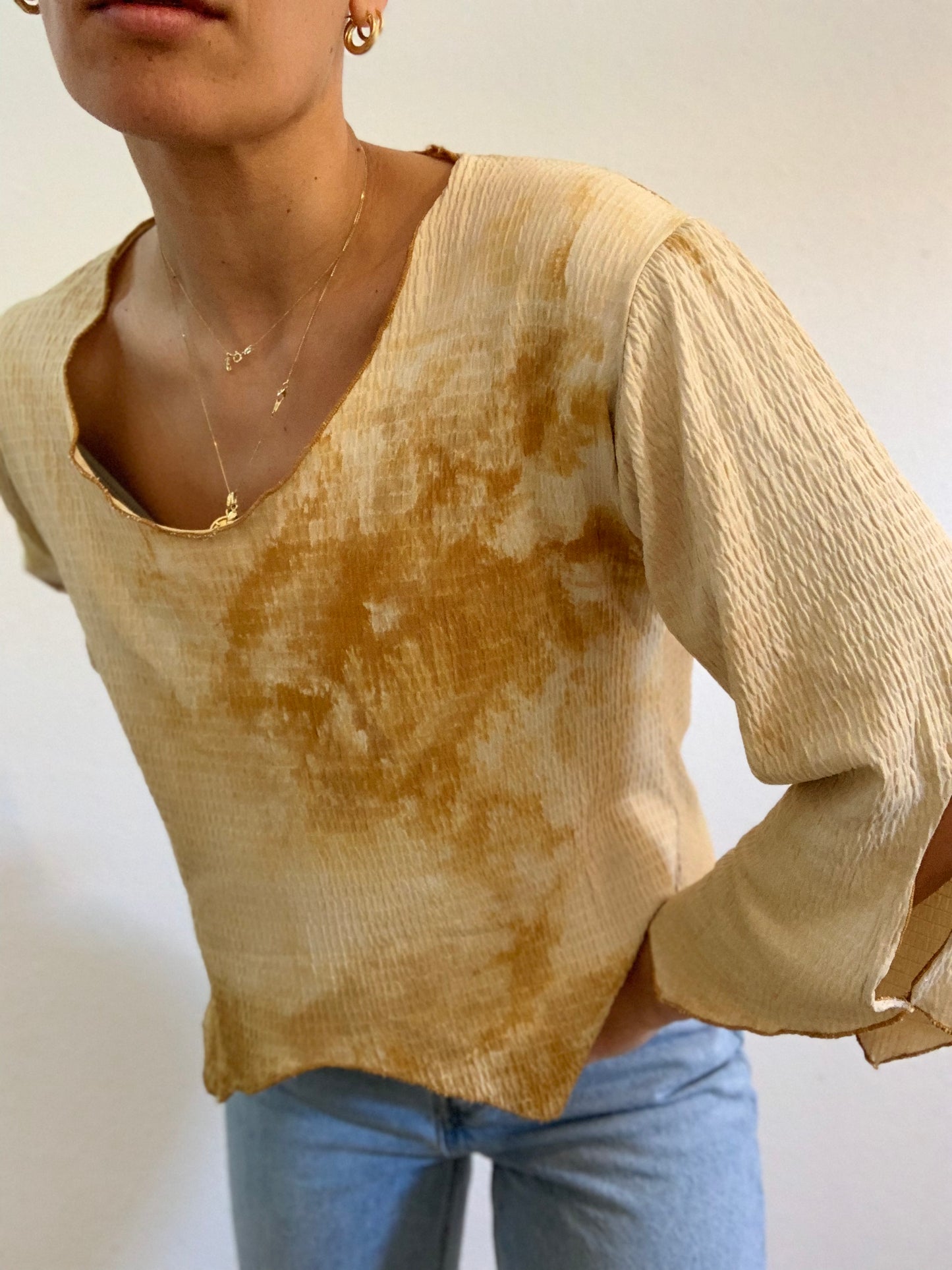 Haut vintage asymétrique jaune tie-dye - XL