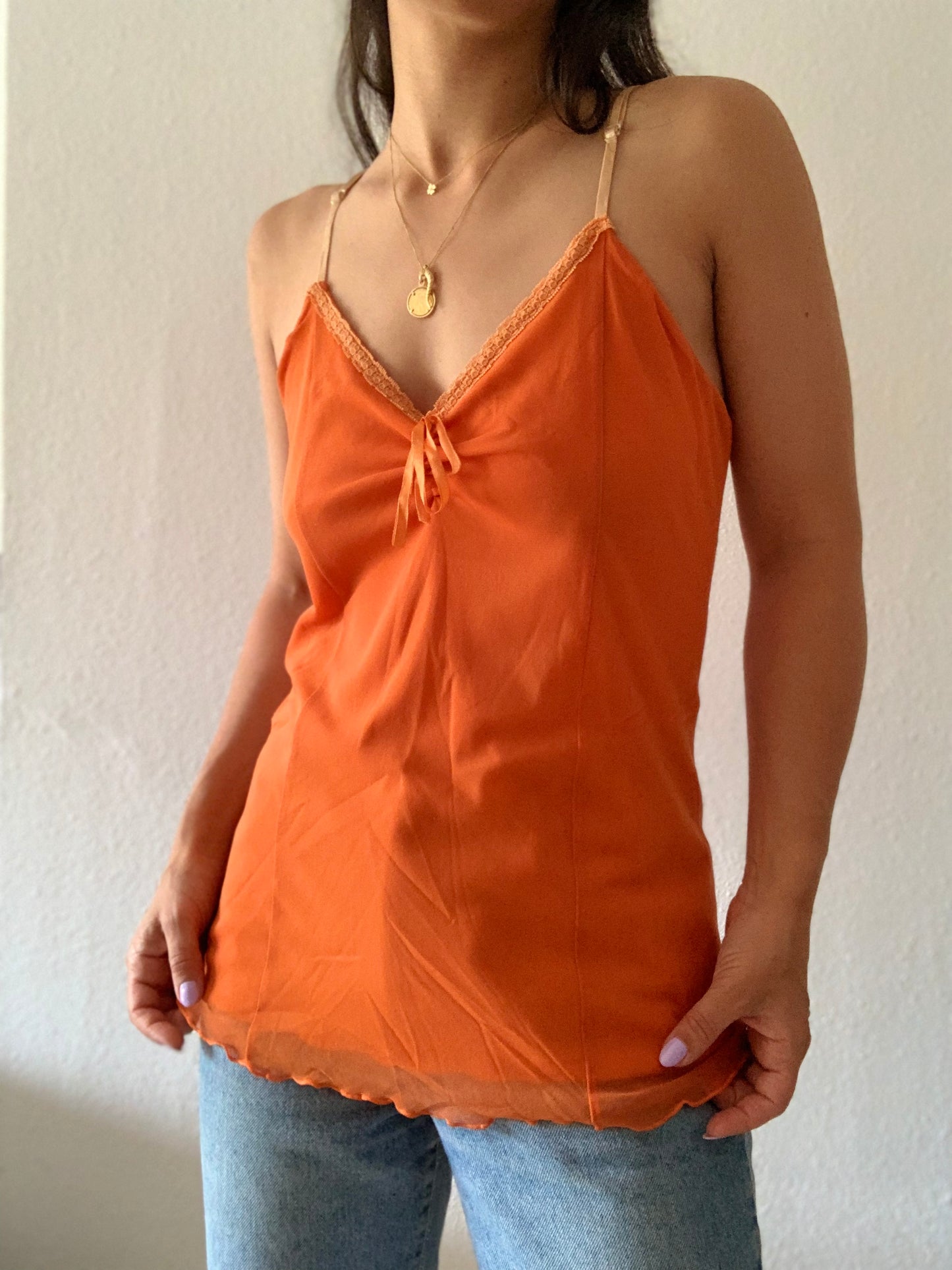 Haut à bretelles en maille orange vintage Y2K - L