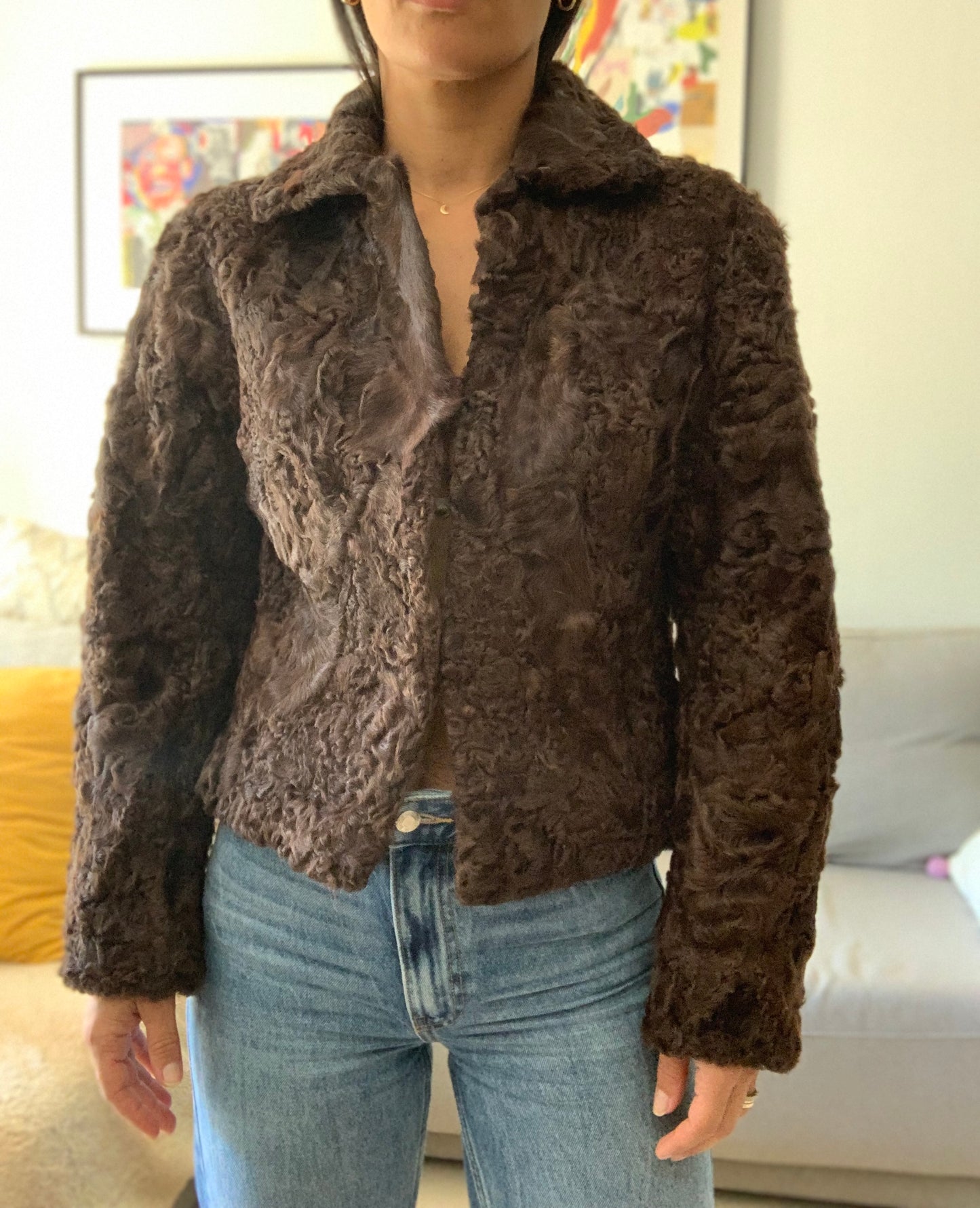 Veste en peau d'agneau chocolat - S