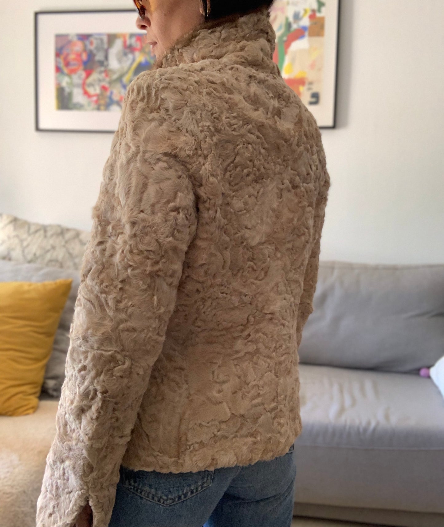 Veste en peau d'agneau beige - S