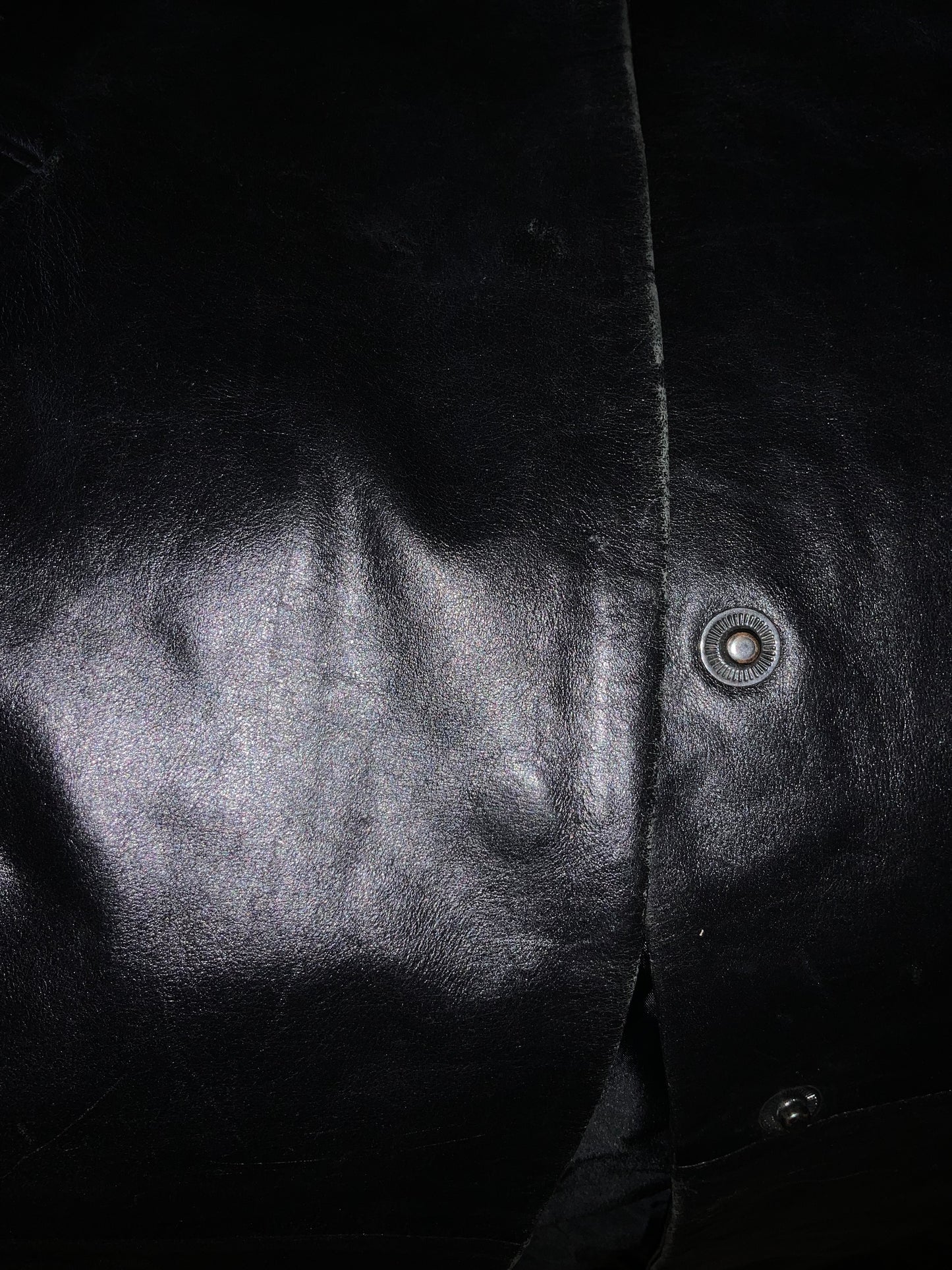 Veste longue vintage en cuir noir - M