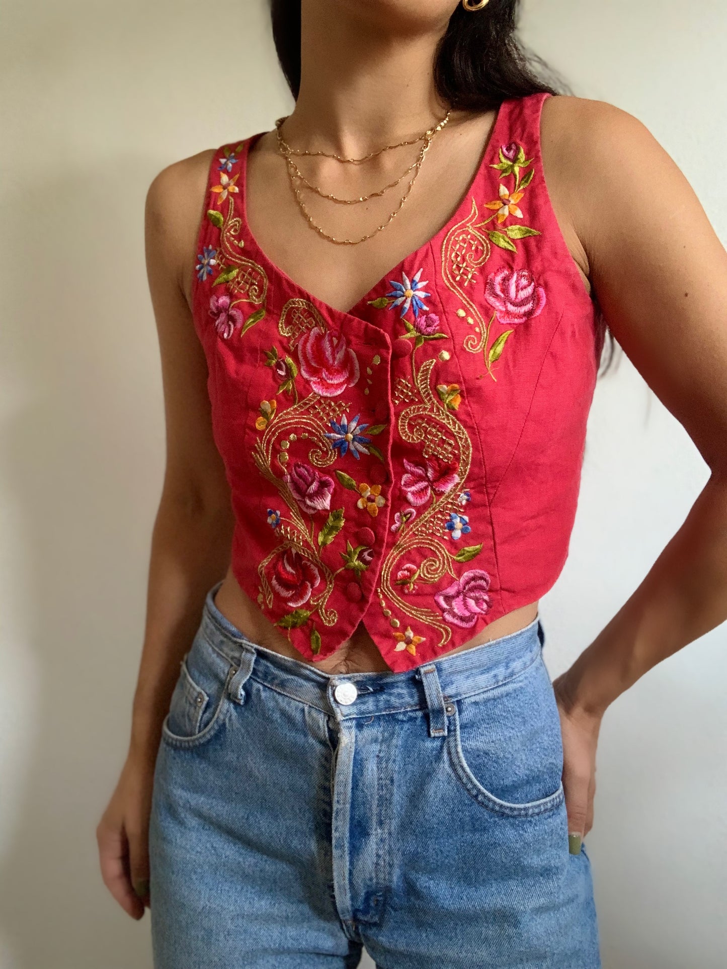 Veston / gilet rouge brodé Kenzo vintage 80’s