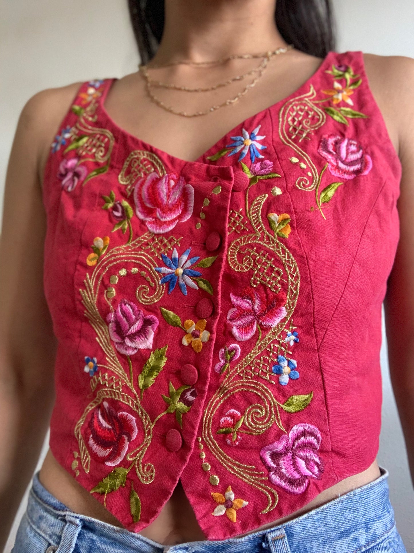 Veston / gilet rouge brodé Kenzo vintage 80’s