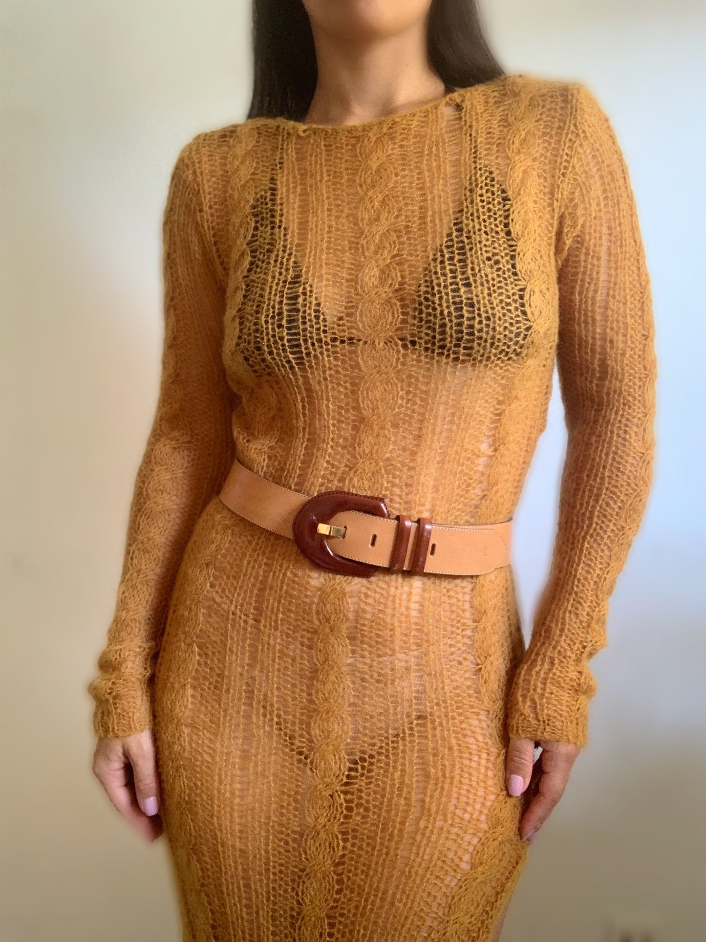 Ceinture vintage Angelo de Lombardi en cuir beige et marron