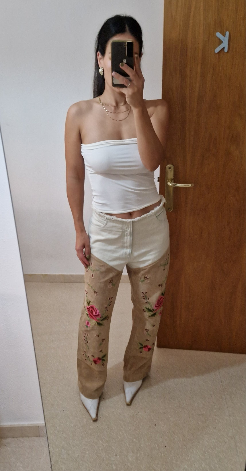 Vintage denim & suede embroidered cowgirl pants - L