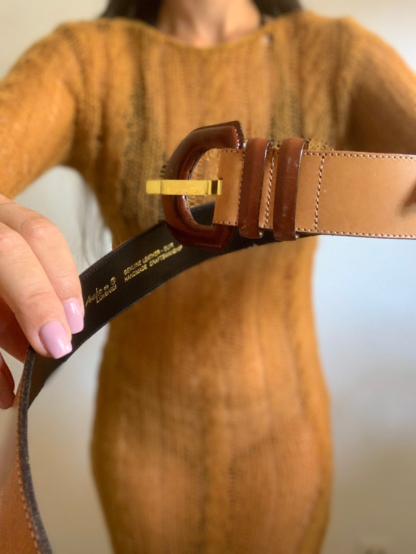 Ceinture vintage Angelo de Lombardi en cuir beige et marron