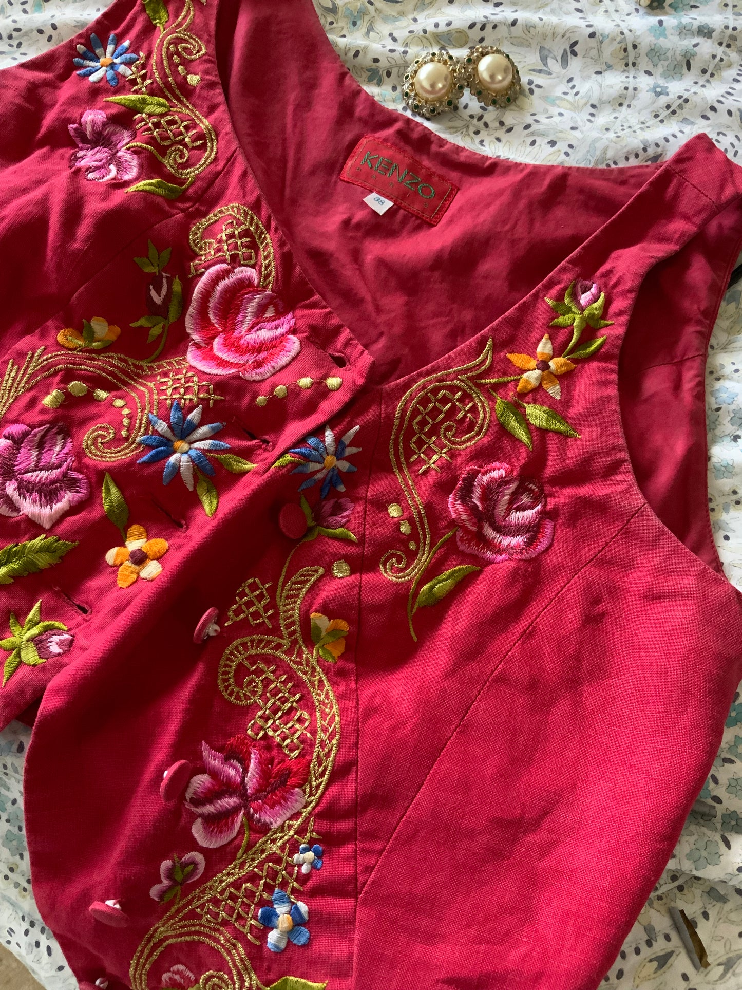 Veston / gilet rouge brodé Kenzo vintage 80’s