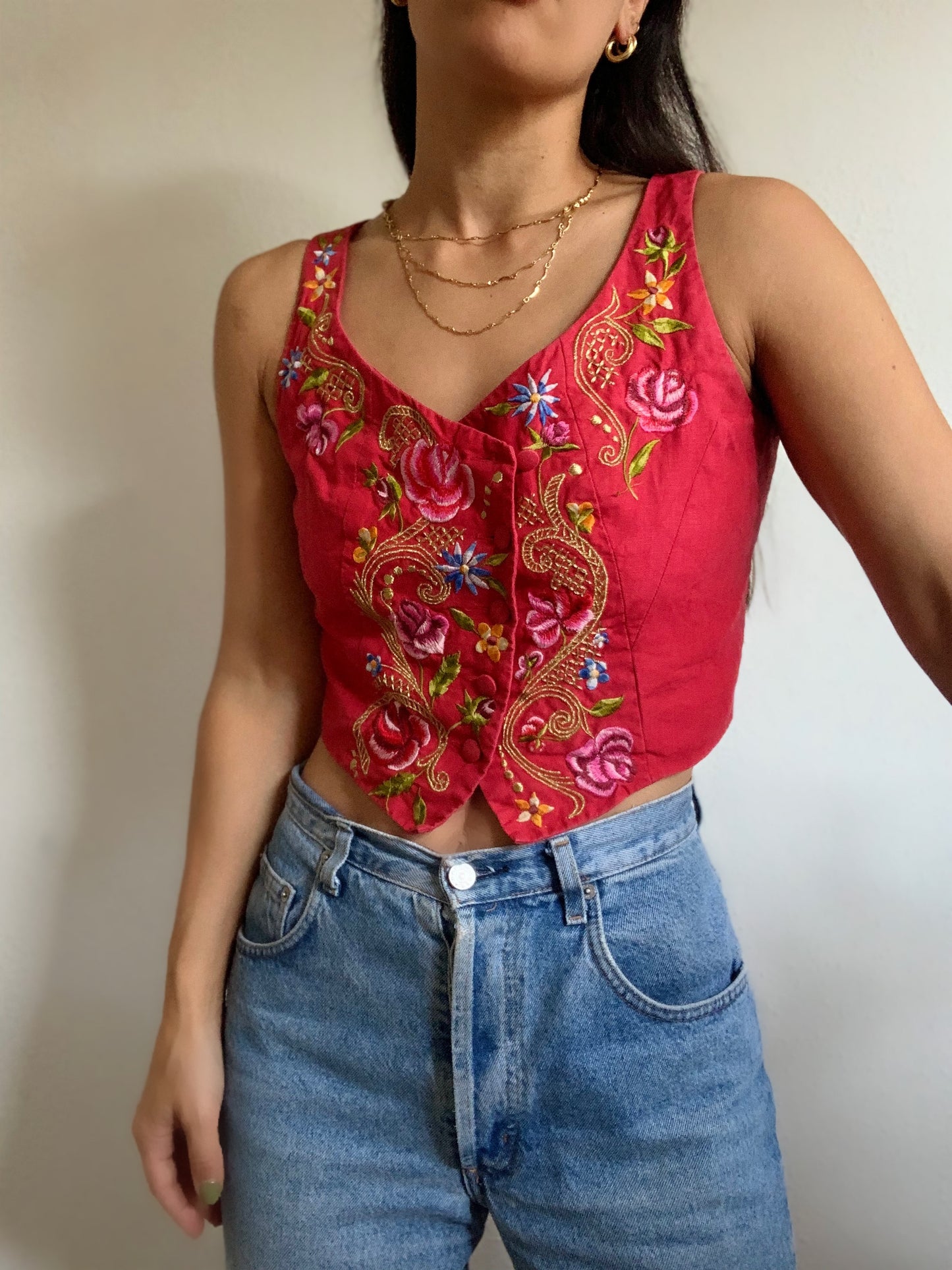 Veston / gilet rouge brodé Kenzo vintage 80’s
