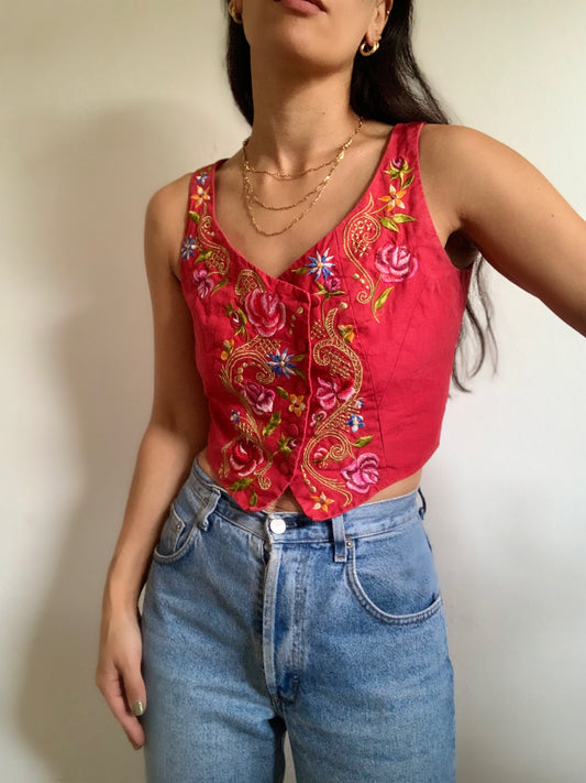 Veston / gilet rouge brodé Kenzo vintage 80’s