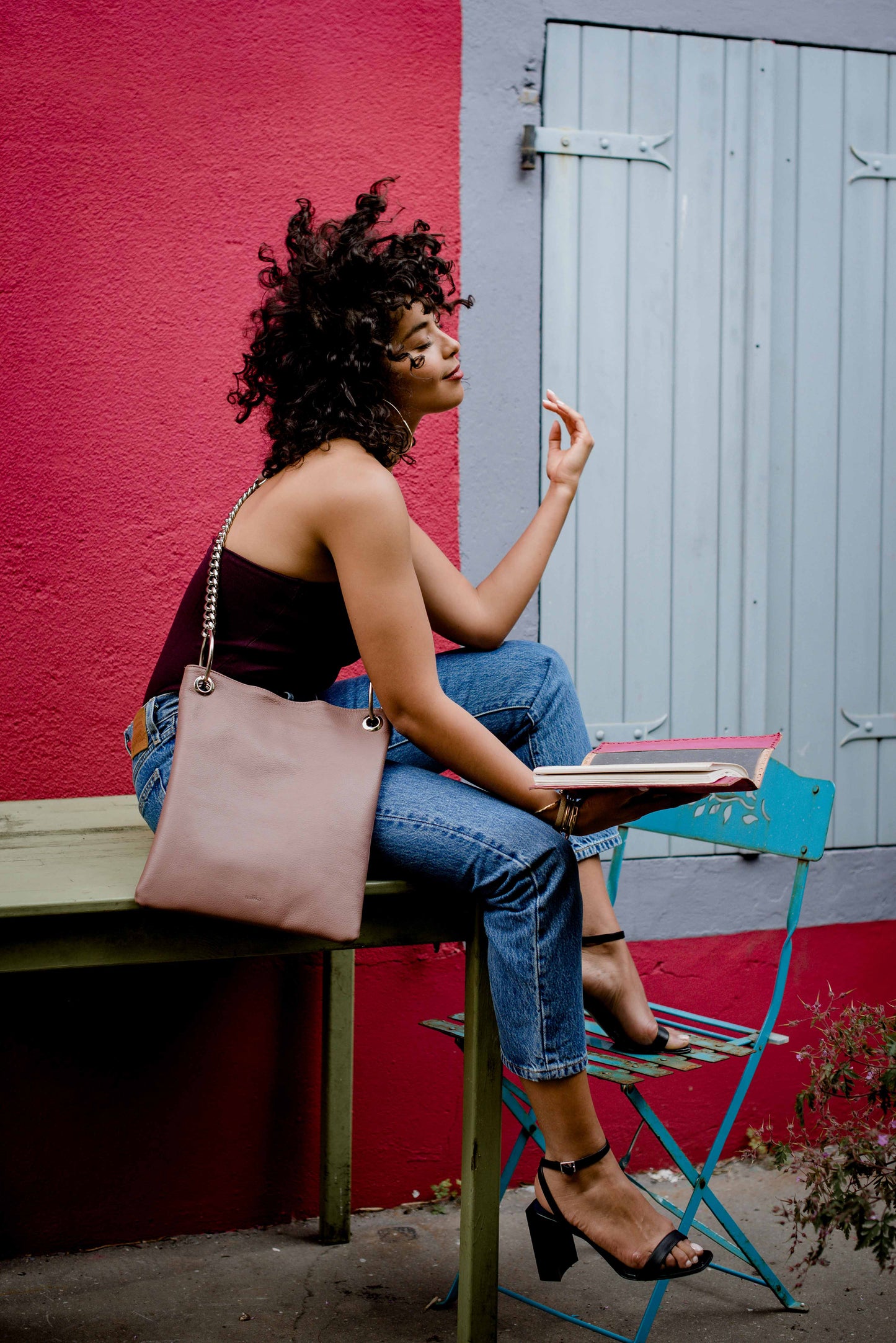 Sac Tote bag en cuir rose Inna