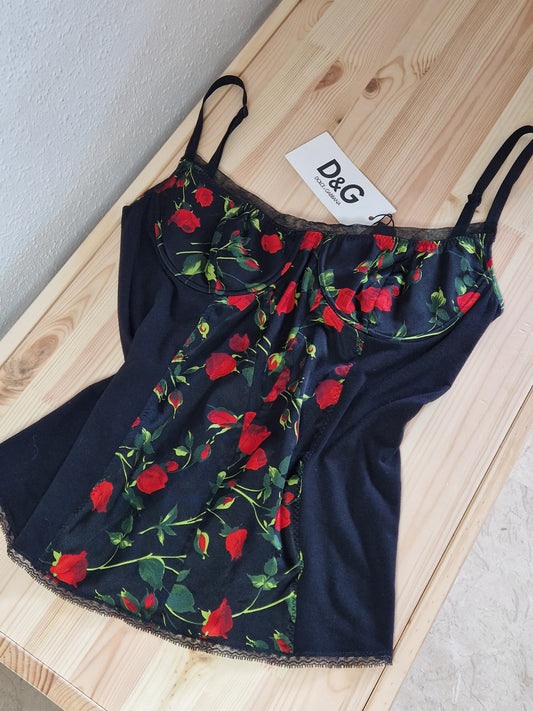 Dolce & Gabanna y2k floral print corset tank top with underwire bra