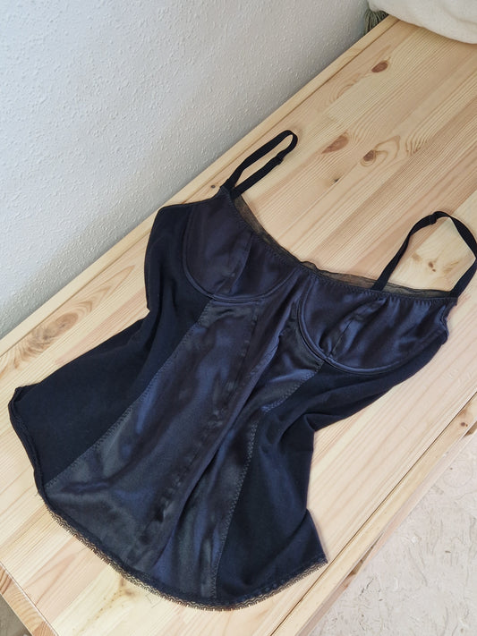 Dolce & Gabanna y2k silk black corset tank top with underwire bra