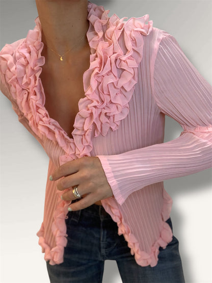 Camisa Jabot en rosa claro - M