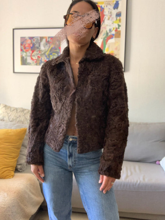 Veste en peau d'agneau chocolat - S