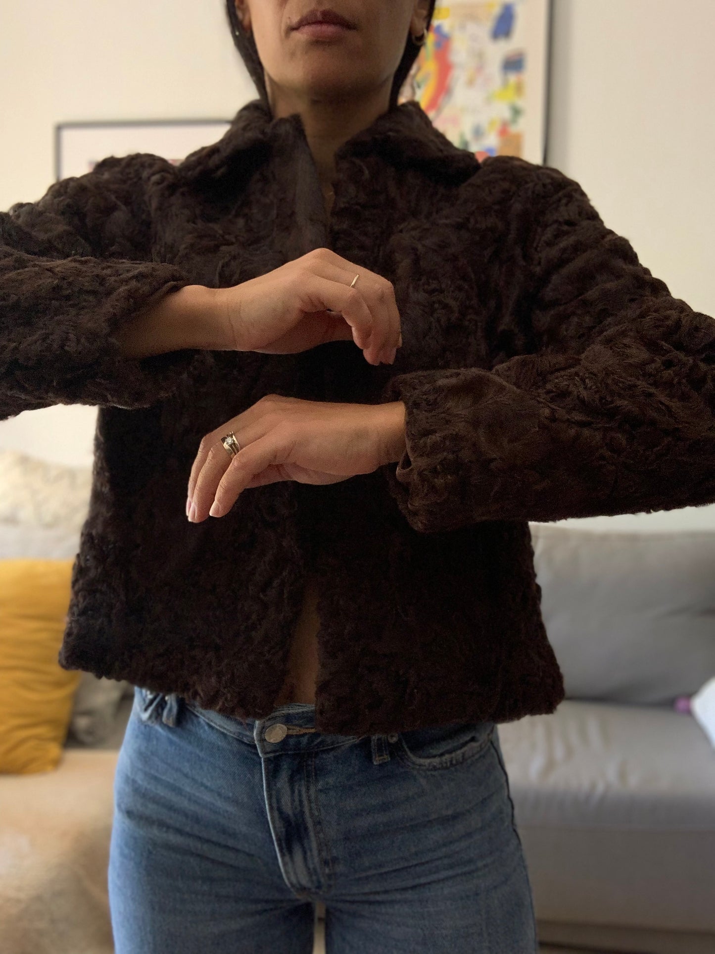 Veste en peau d'agneau chocolat - S