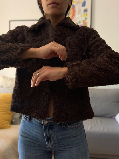 Veste en peau d'agneau chocolat - S