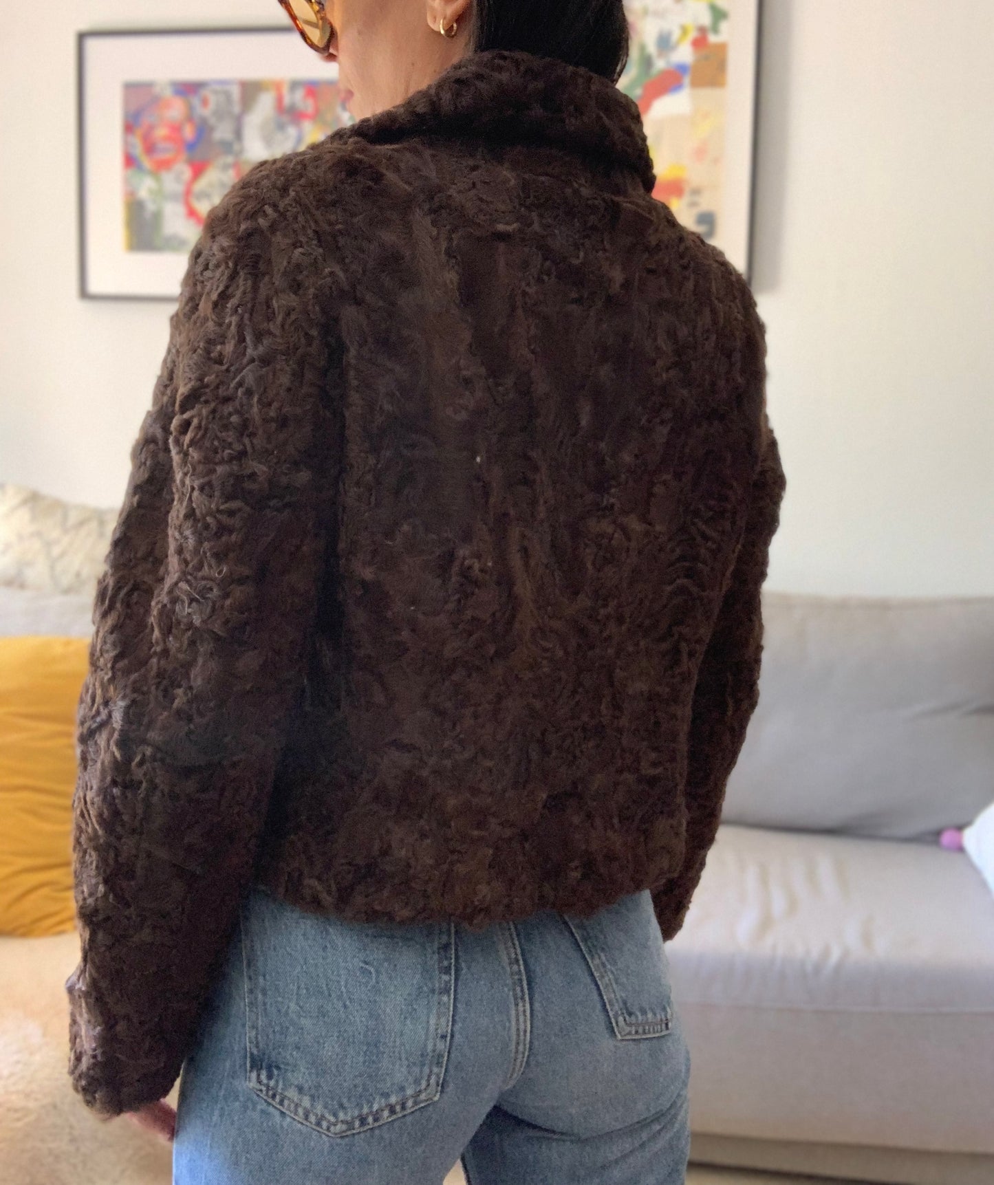 Veste en peau d'agneau chocolat - S