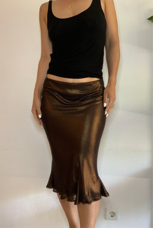Falda midi marrón metalizada Y2k Mango - S