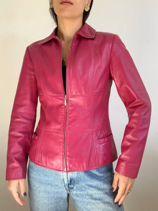 Dark pink leather jacket - M
